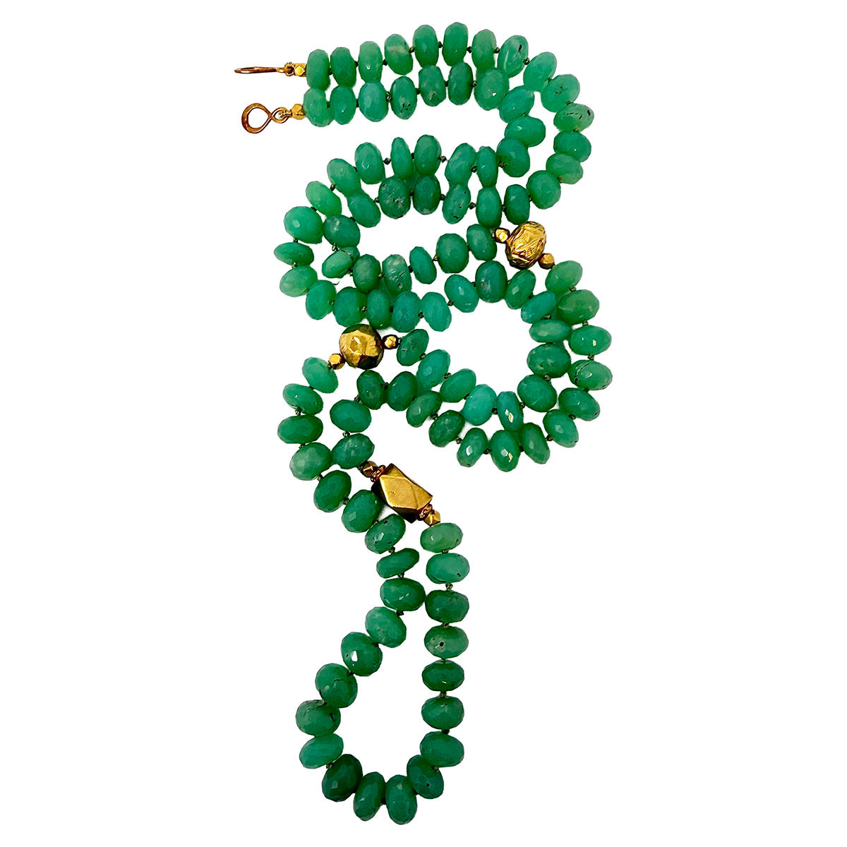 32" Tsavorite Bead Necklace with 18K Gold Stations
