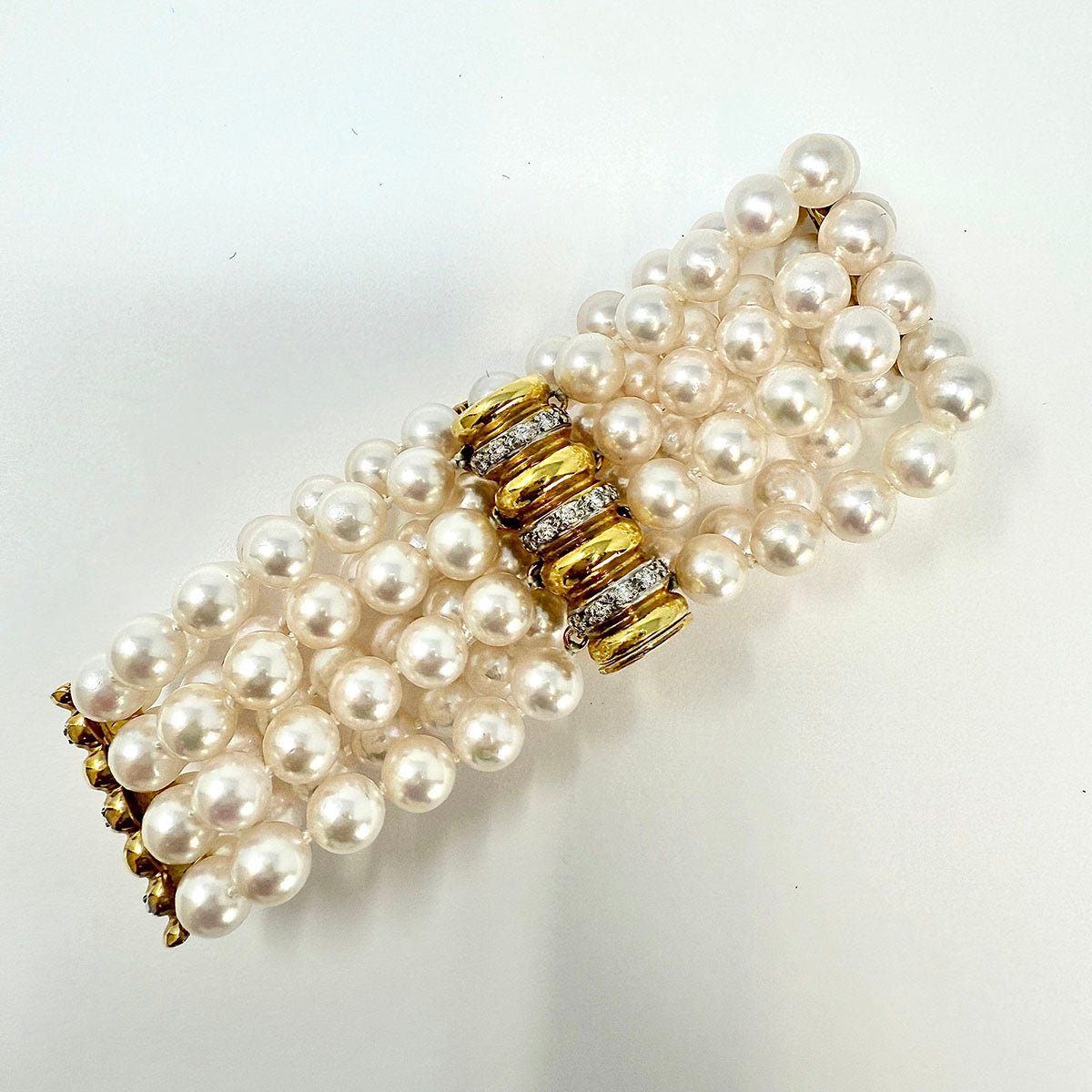 4 Strand Pearl Bracelet with Diamonds and 3 Diamond Bar Divider Bars