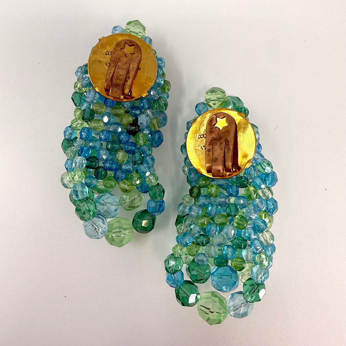 Signed Coppola e Toppo Green and Blue Bead Clip-on Earrings