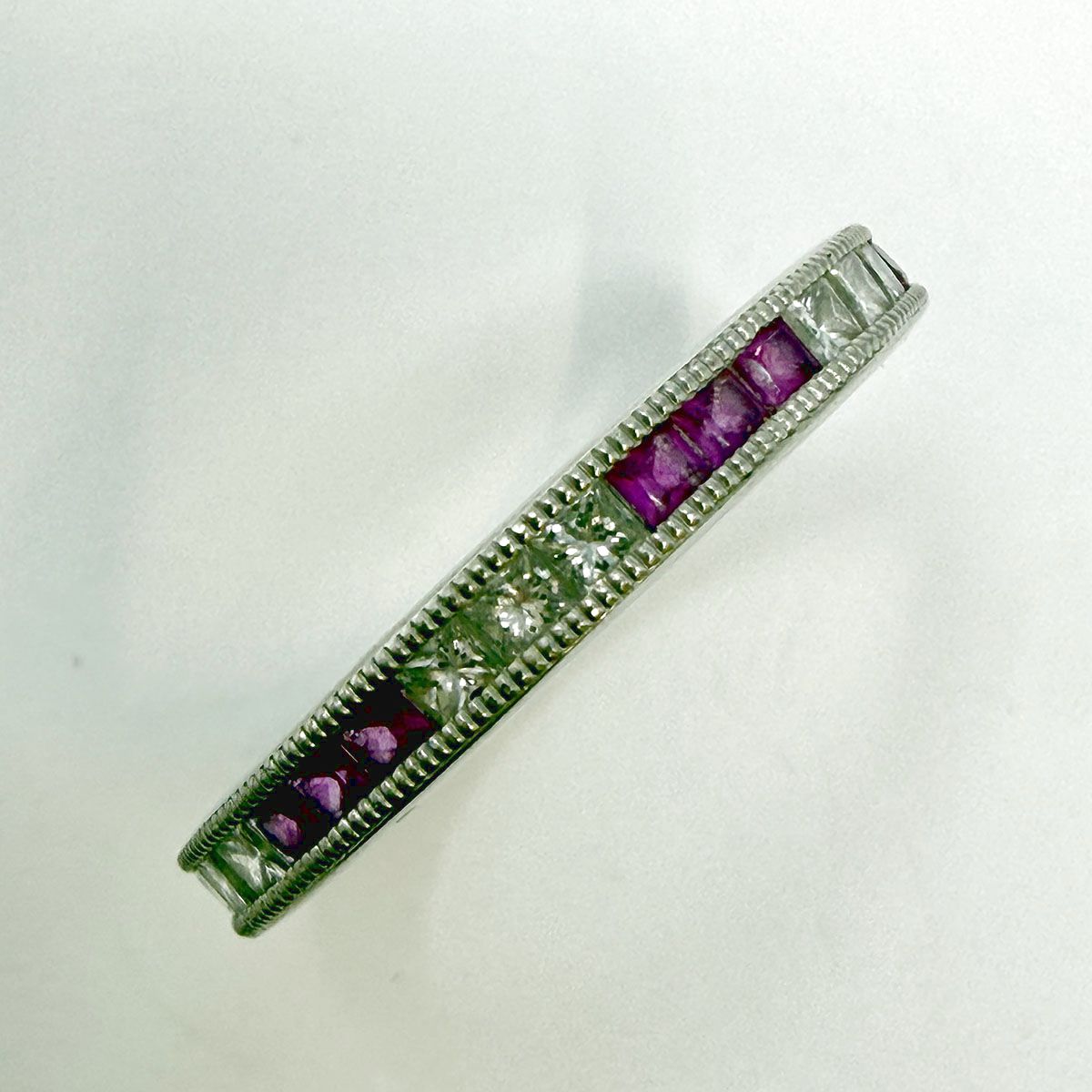 Platinum Ring with with Channel Set Pink Sapphire and Diamond