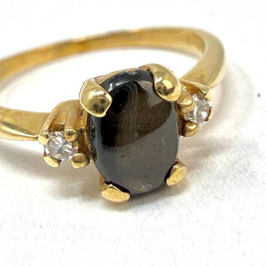 14K Gold Ring with Black Star Sapphire and Diamond