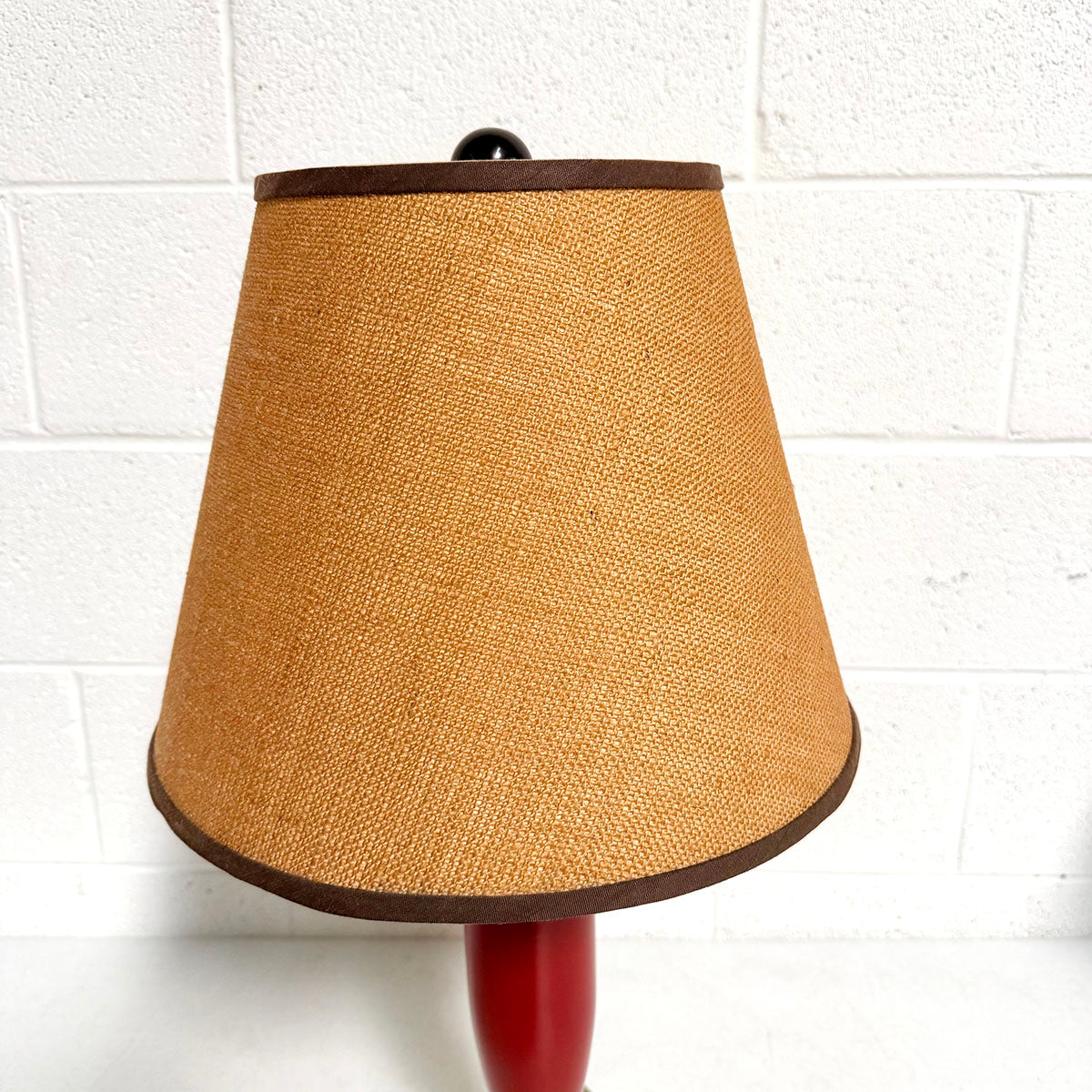 Pair of Rustic Red Lamps with Burlap & Silk Shade