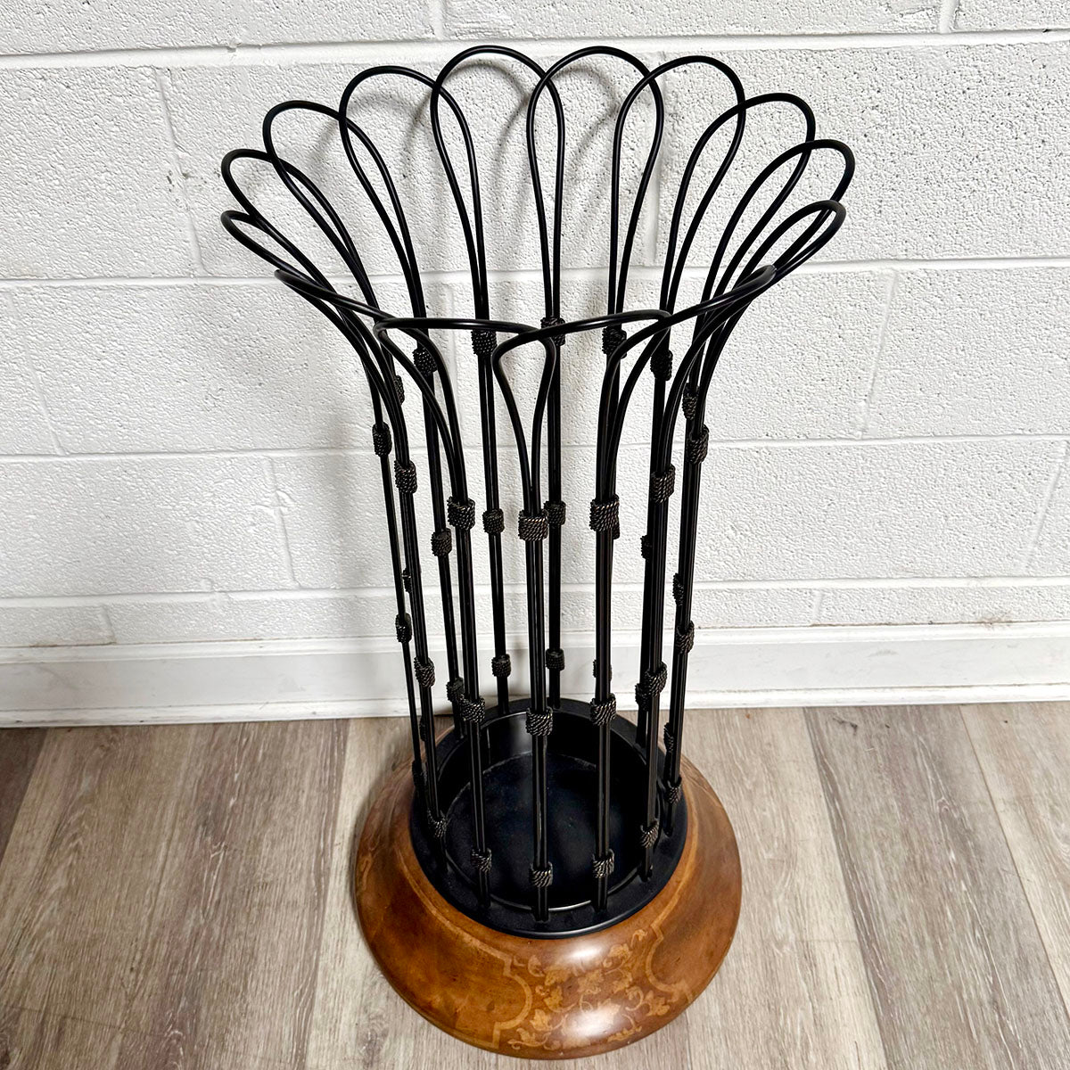 Antiqued Black Metal and Wood Umbrella/Cane Stand