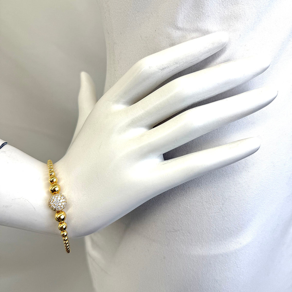 Crivelli 18K Gold Graduated Bead Bracelet with Diamond Dome