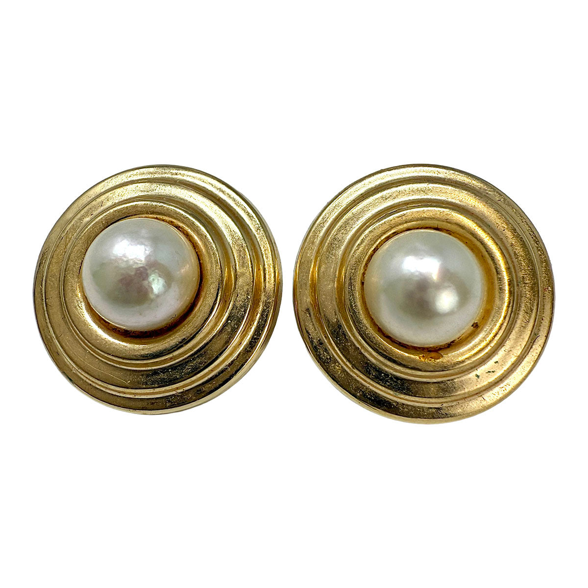 Pearl Stud Earrings with 14K Matte Gold Rim