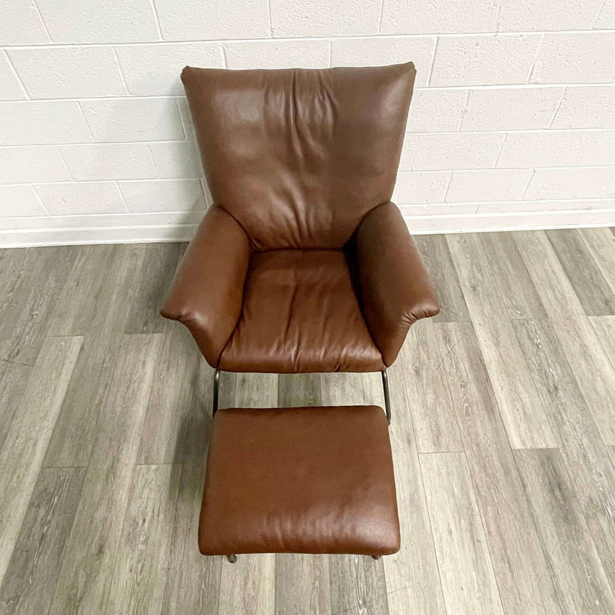 Room & Board Cognac  Leather Lounge Chair with Ottoman