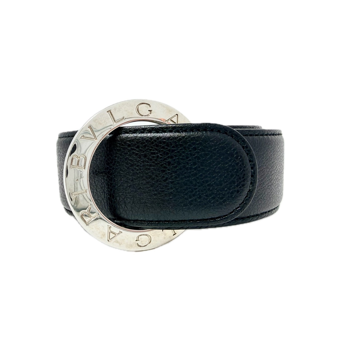Bulgari Leather Belt with Round Logo Buckle