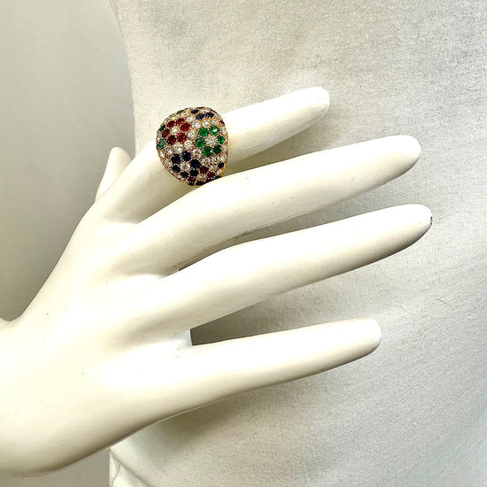 18K Gold Multi-stone Ring with Rubies, Emerald, Sapphires and Diamonds