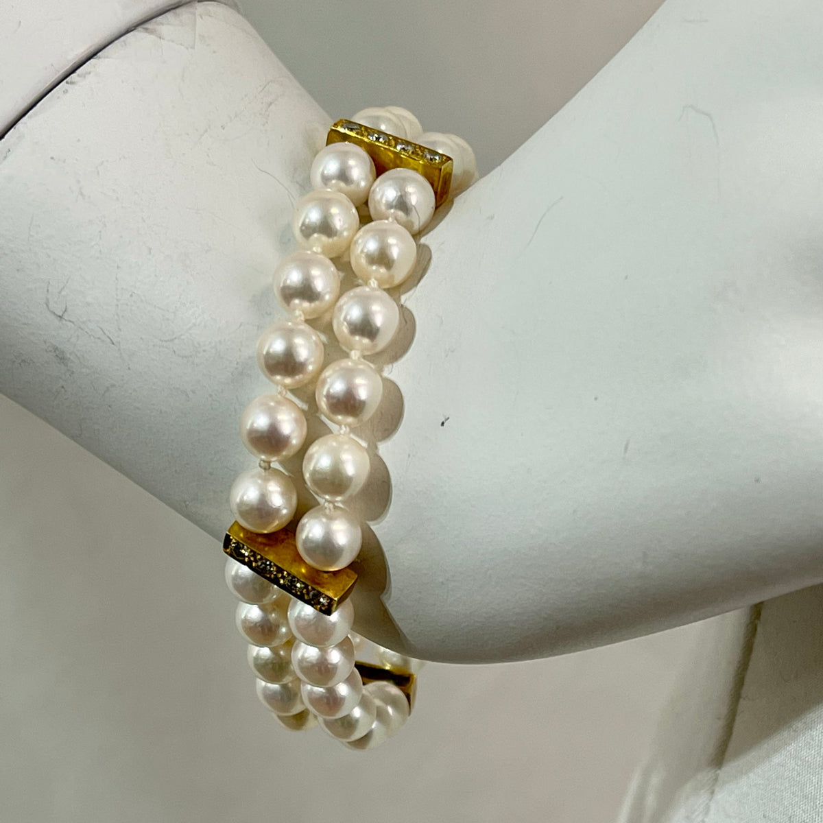 2 Row Cultured Pearl and Diamond Bracelet