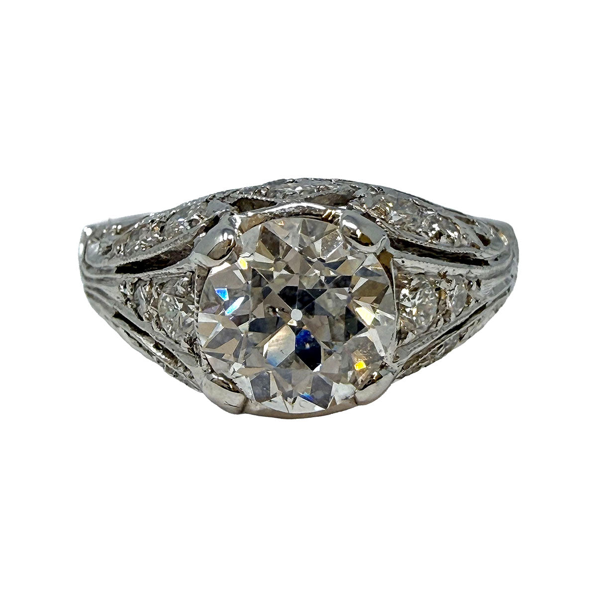 Platinum Vintage Ring with 1.25ct European Cut Diamond