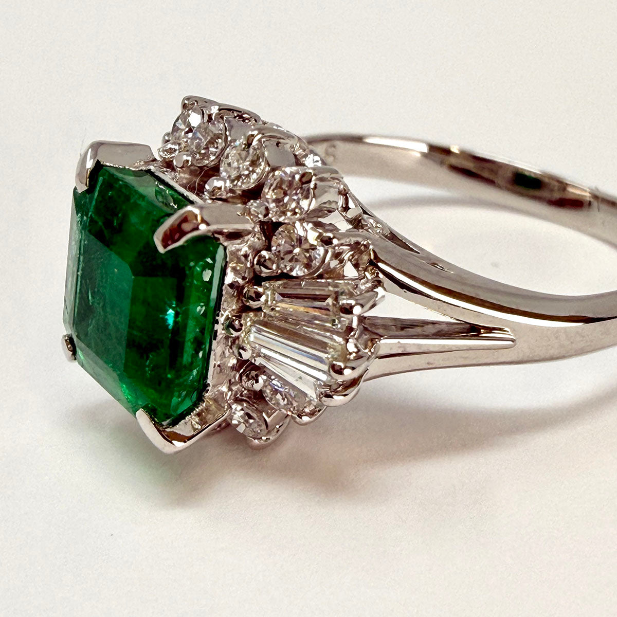 Platinum Emerald and Diamond Ring