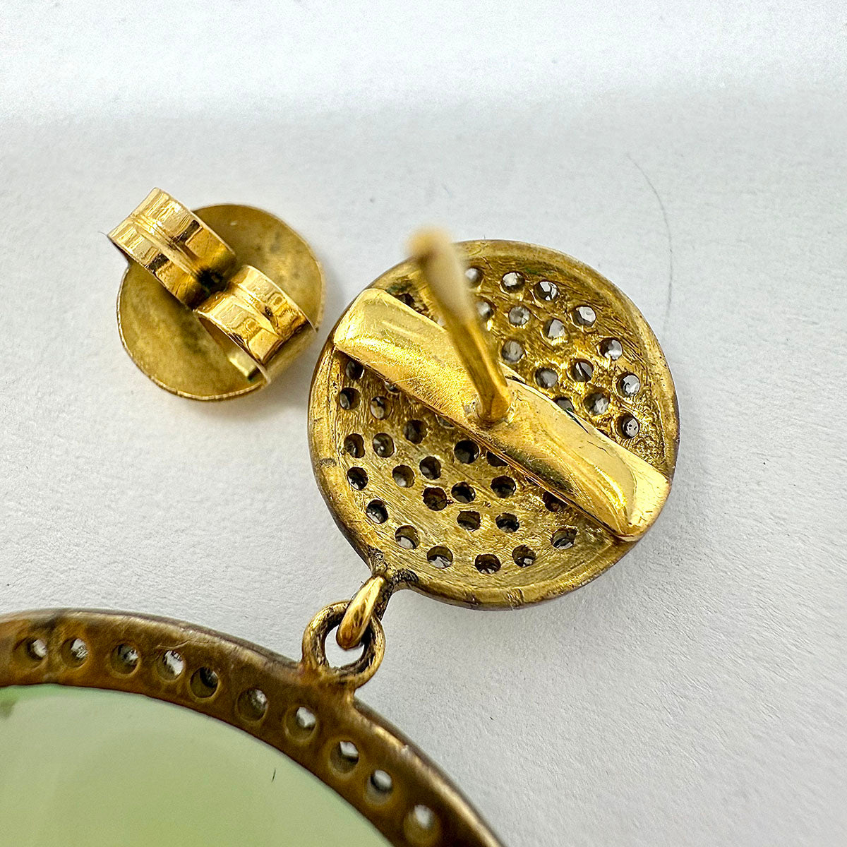 Disc Dangle  Earrings with Indian Diamonds and Jade