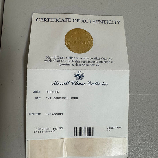 "The Carousel" 1986 Trial Proof, Signed COA Included