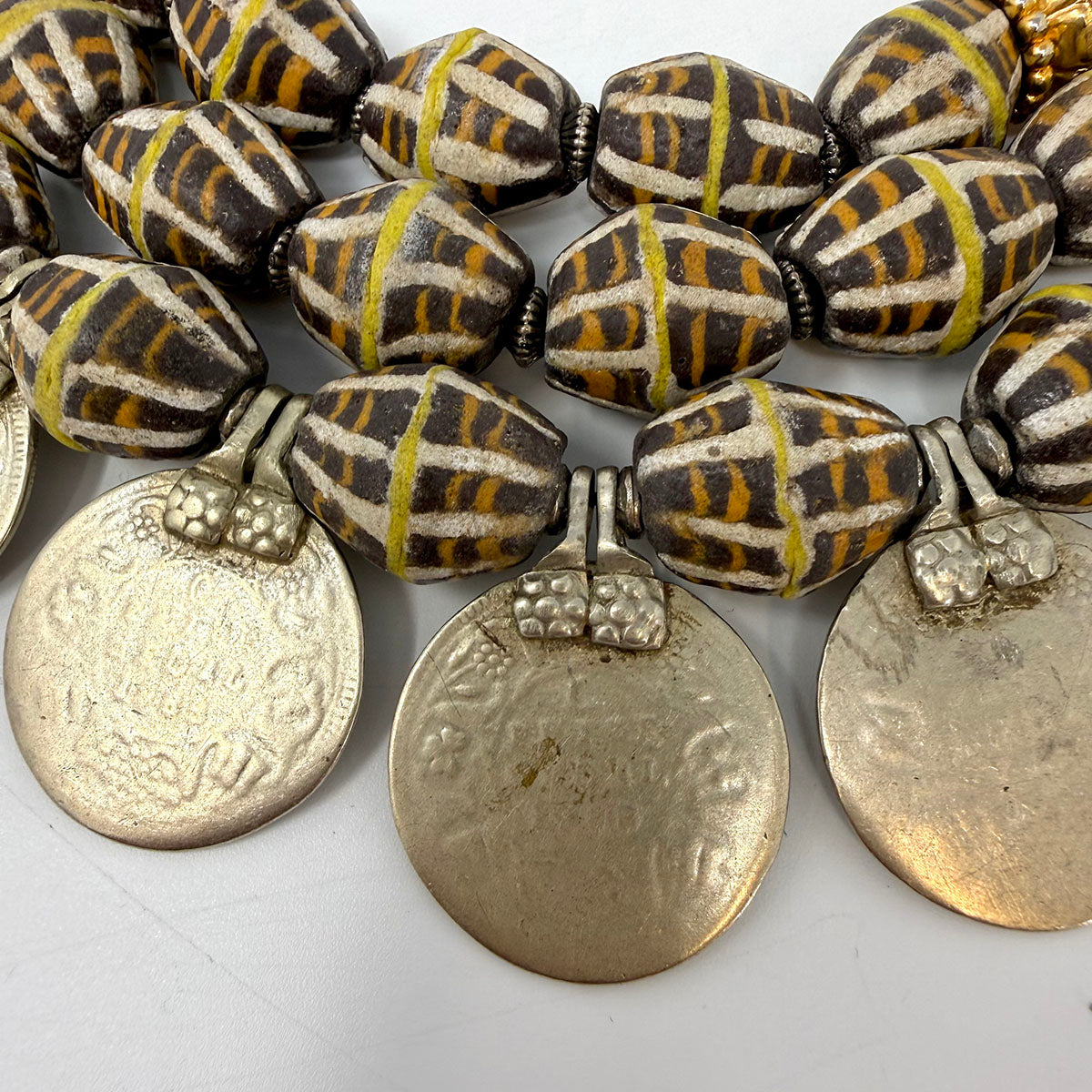 Masha Archer Painted African Trade & Gold Bead Necklace