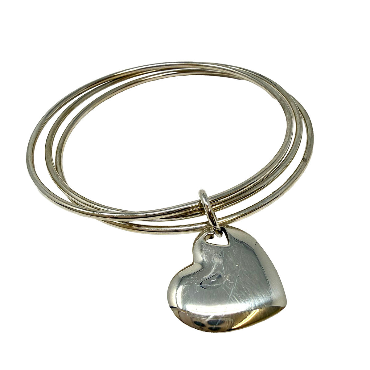 Tiffany & Co. Sterling Silver Heart Charm Triple Bangle  Bracelet