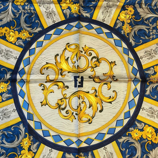Fendi Navy and Yellow  Silk Scarf