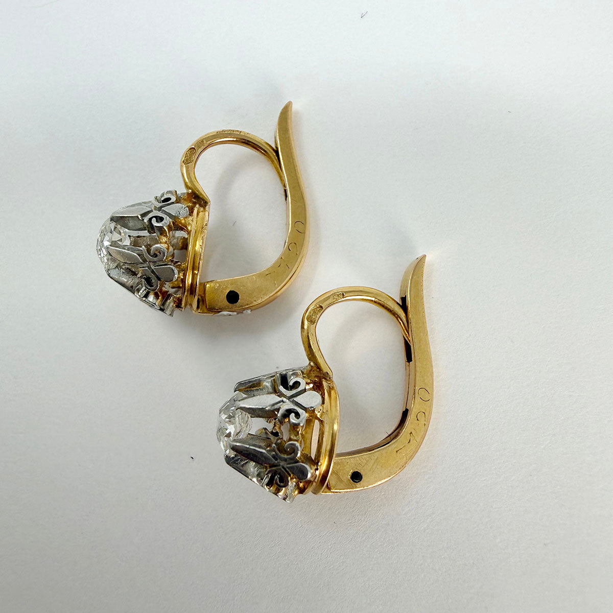 Platinum and Rose Gold Antique Diamond Drop Earrings