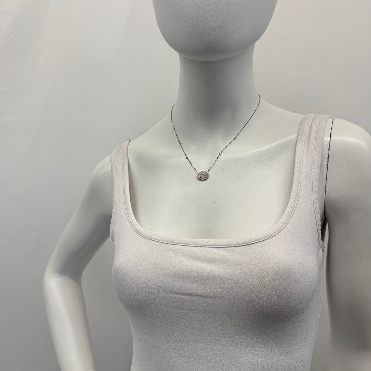14K White Gold Diamond 18" Necklace with Oval Pave Diamond Pendant