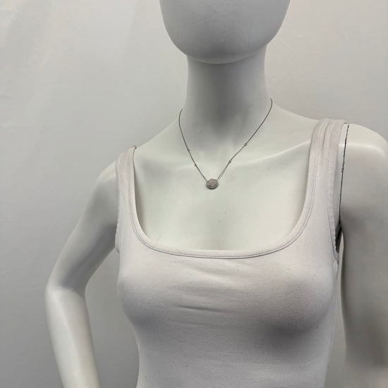 14K White Gold Diamond 18" Necklace with Oval Pave Diamond Pendant