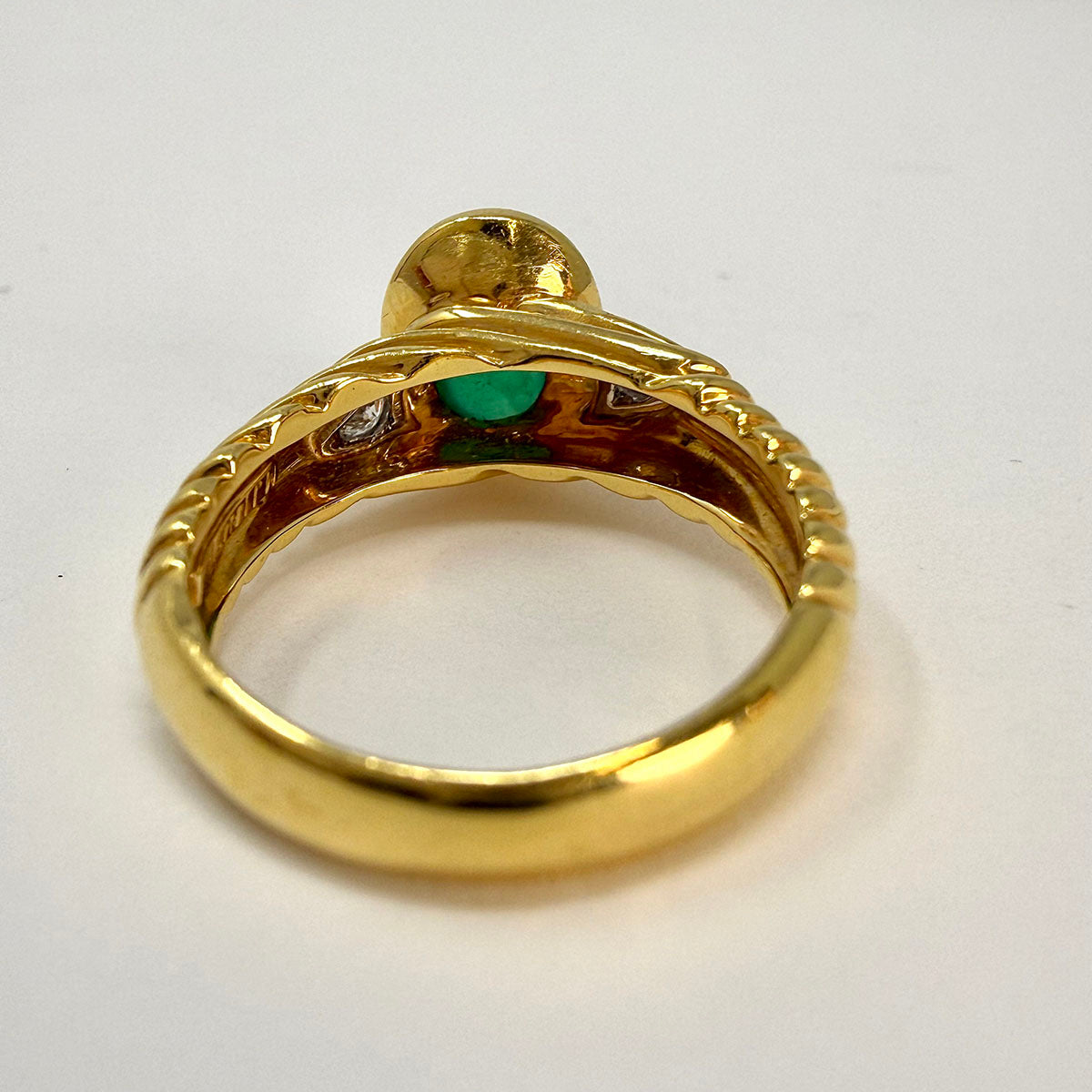 Montreaux 18K Gold and Platinum Ring with Emerald Cabochon and 2 Diamonds