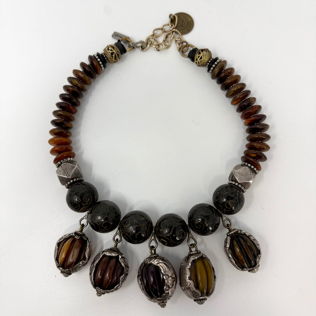 Masha Archer Amber Drop  in Silver Animal Setting Necklace