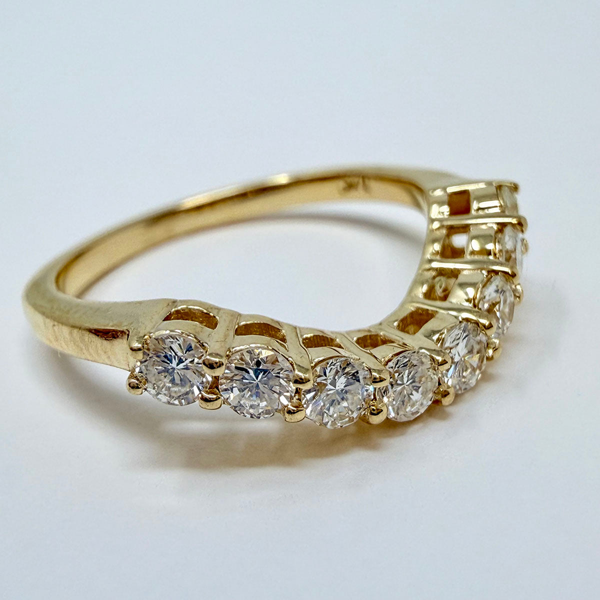 14K Gold Curved Ring with 8 Diamonds