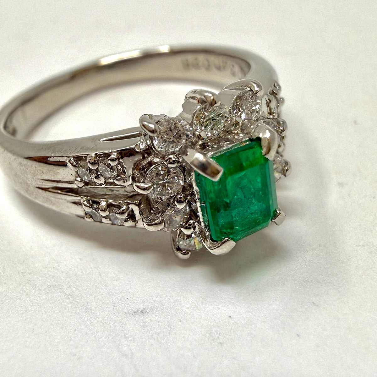 Platinum, Emerald and Diamond Ring