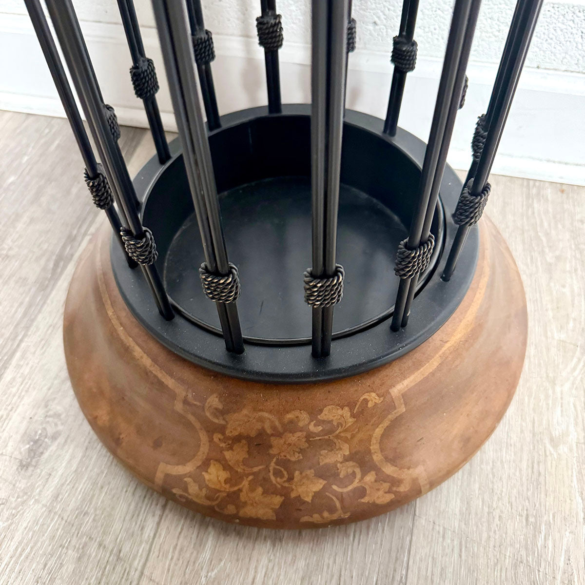 Antiqued Black Metal and Wood Umbrella/Cane Stand