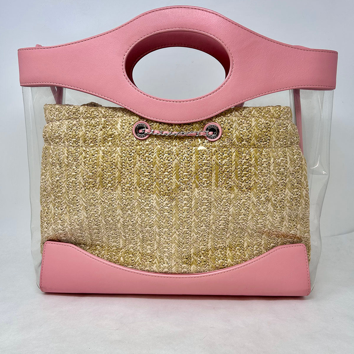 Pink/Clear Chanel 31 PVC/Leather/Quilted Raffia Shopping Tote