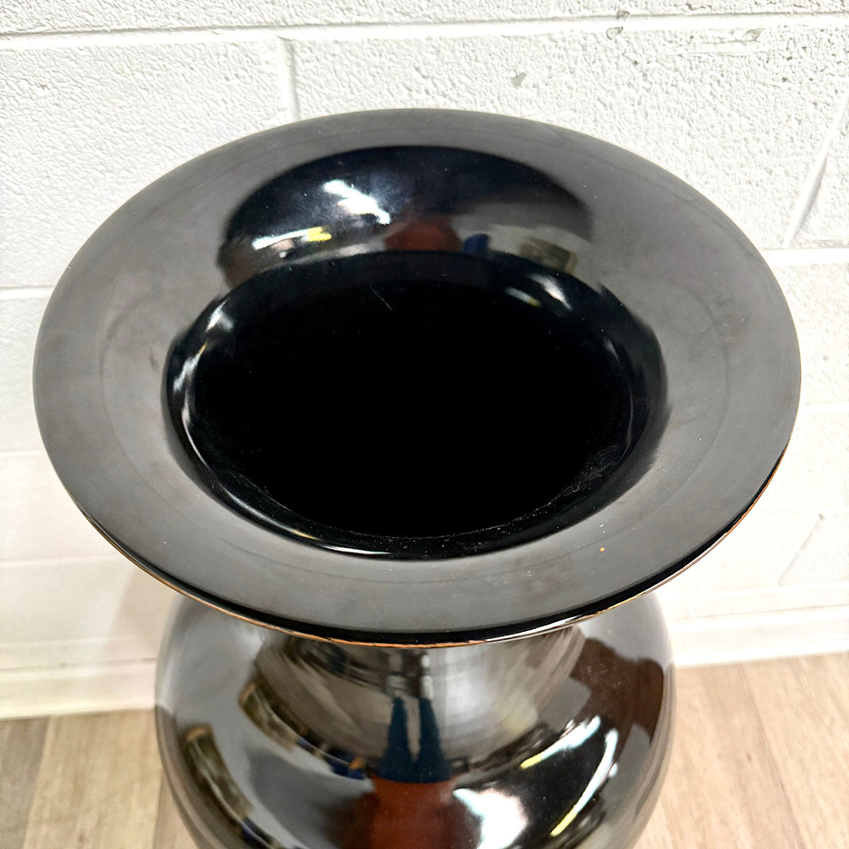 40" monochrome mirror-black baluster floor vase