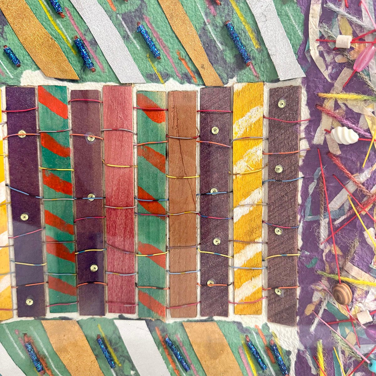 Mixed Media Textile Art with Feathers, Signed and Dated on Reverse