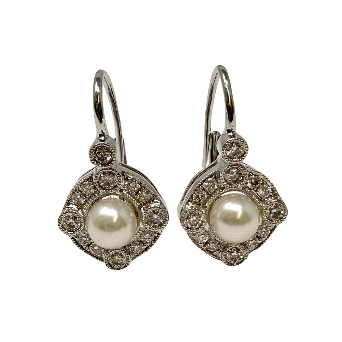 18K White Gold Diamond and Pearl Earrings