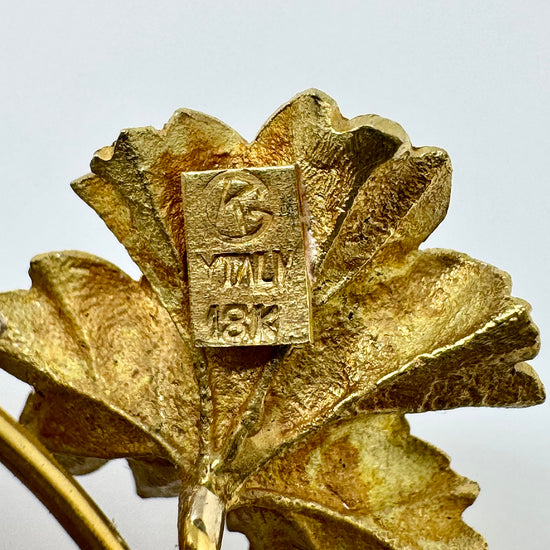 18K Gold 2 Flower Pin with Sapphire and Ruby