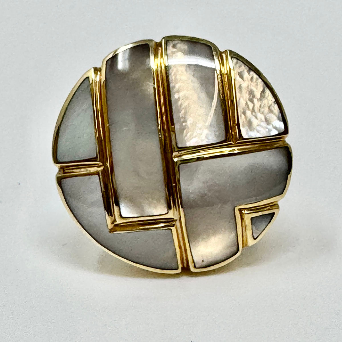Asch Grossbardt 14K Gold Round Earrings with Mother of Pearl
