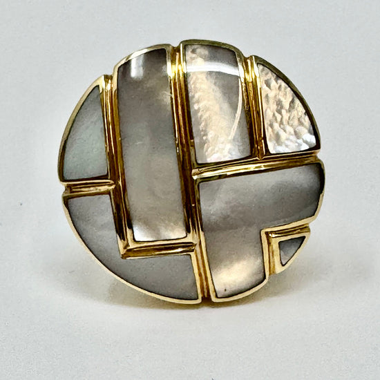 Asch Grossbardt 14K Gold Round Earrings with Mother of Pearl
