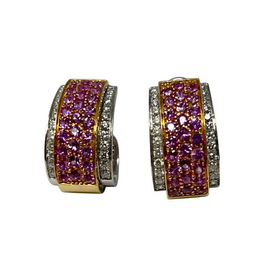 Giorgio Visconti Hoop Earrings with Diamonds and Pink Sapphire