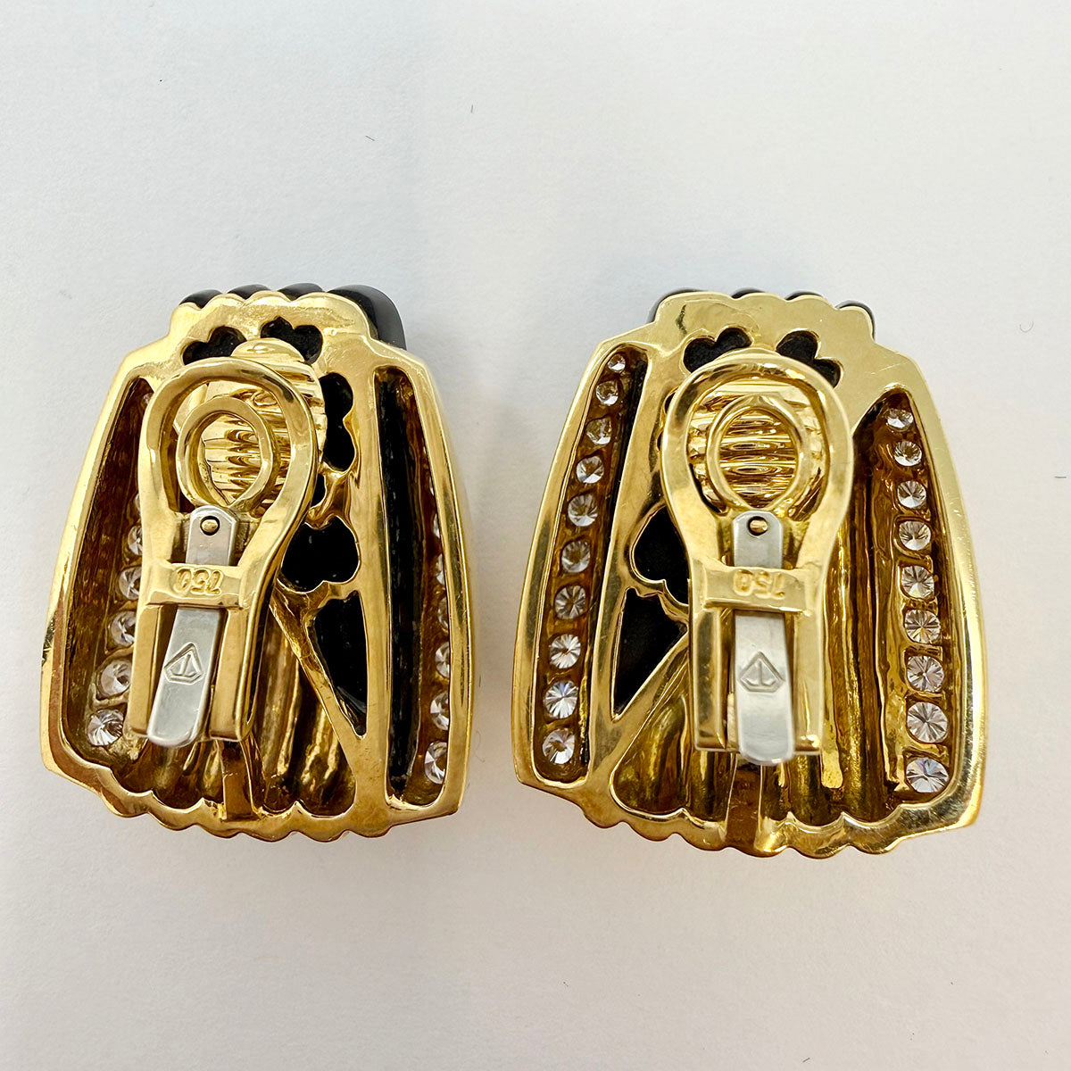 Charles Turi 18K Gold Clip-on Earrings with Onyx and Diamonds