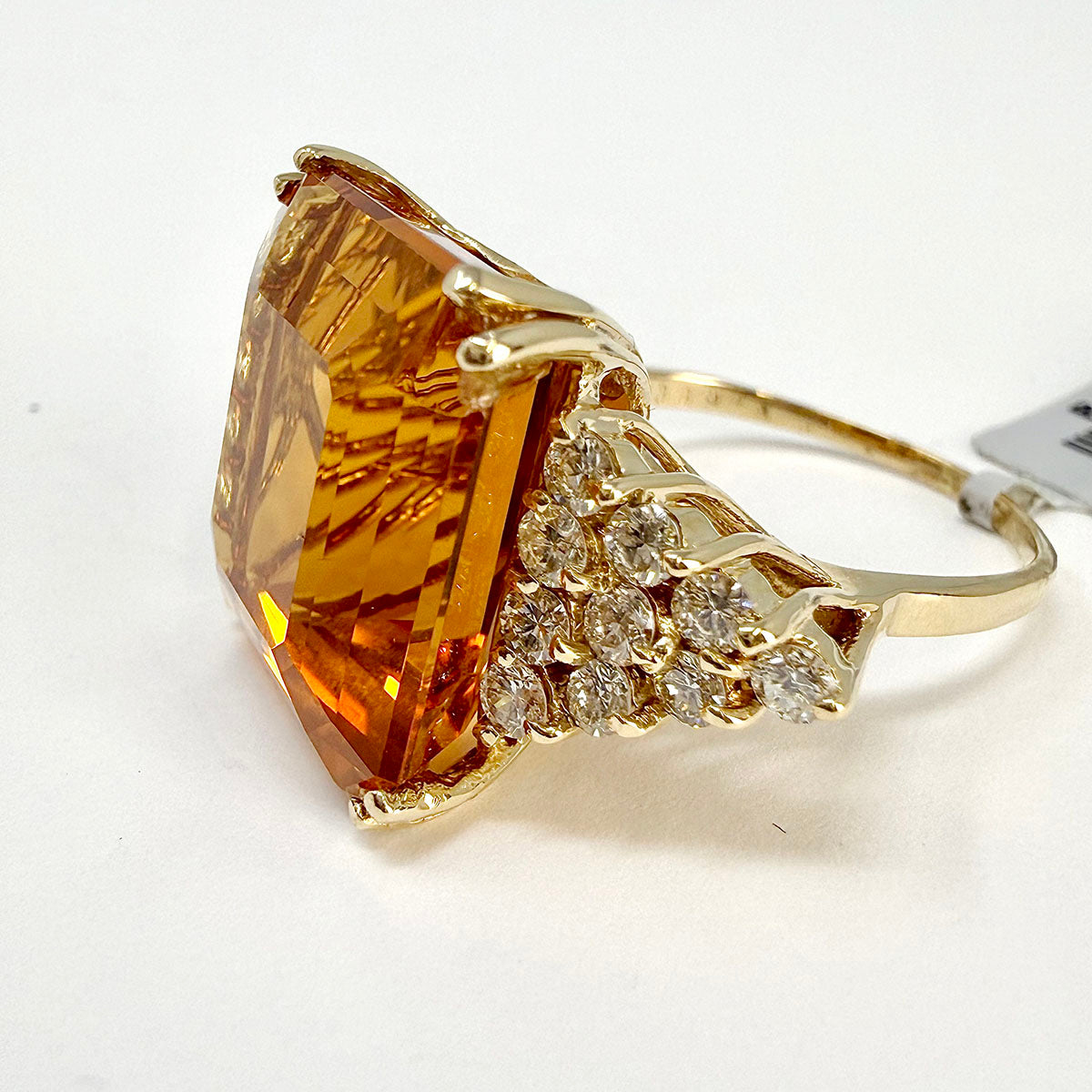 14K Gold Cocktail Ring with Citrine and Diamonds