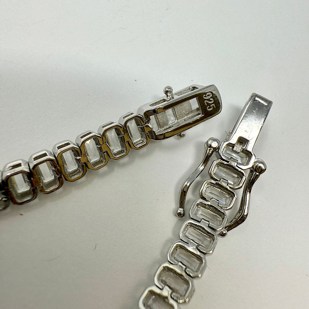 7" Bezel Set Emerald Cut CZ Tennis Bracelet set in Sterling Silver