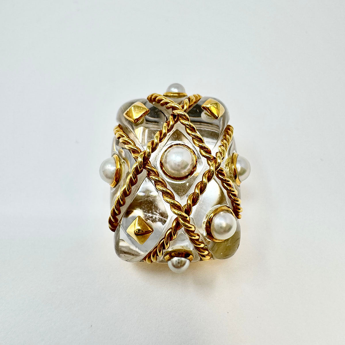 Seaman Schepps 18K Gold Crystal and Pearl Caged Earrings