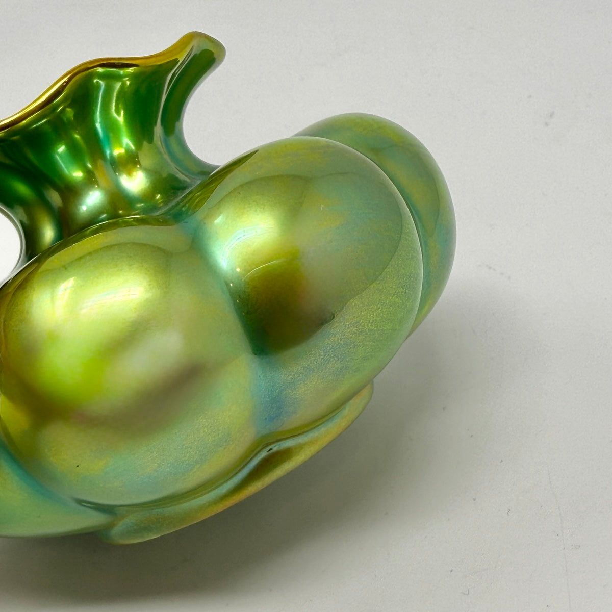 Zsolnay Short Vase Eosin Green/Gold Luster Signed