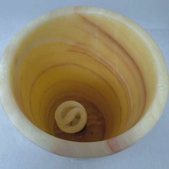 Cylindrical Shape Alabaster Table  Lamp, 12"