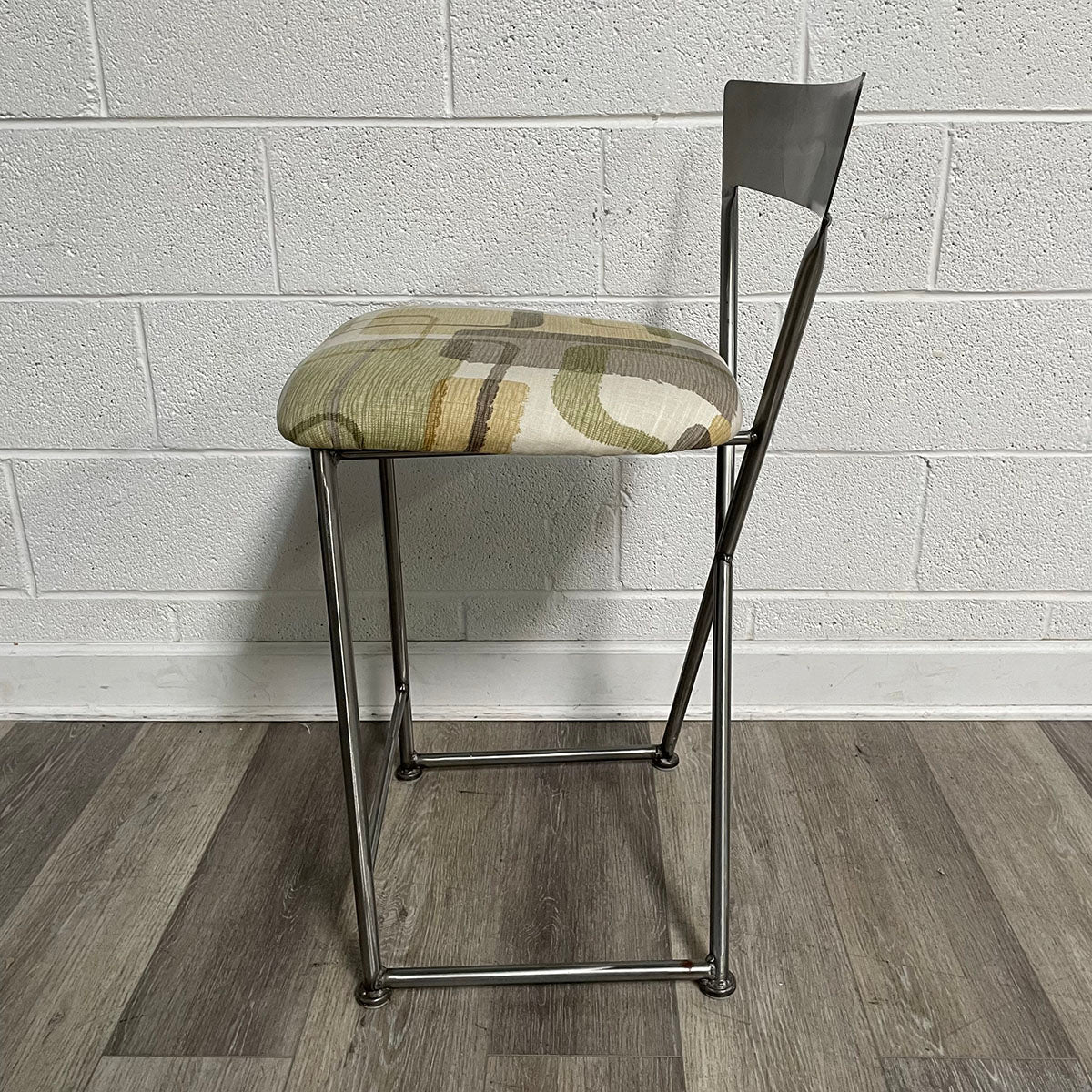 Pair of Metal Counter Stools with Upholstered Seats