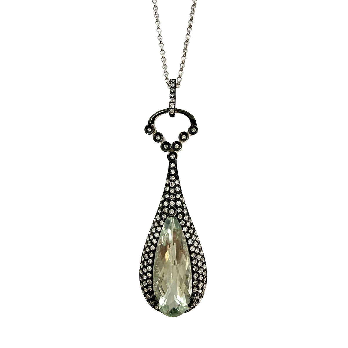 14K White Gold 16" Pendant Necklace with Green Amethyst