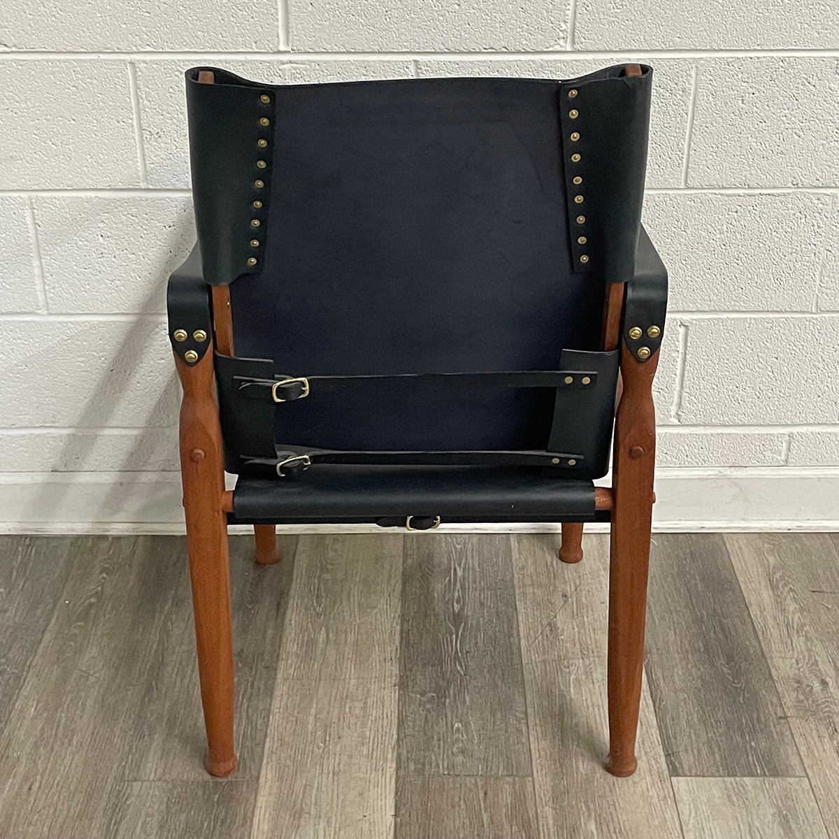 Set of 4  Leather & Wood Safari Lounge Chairs