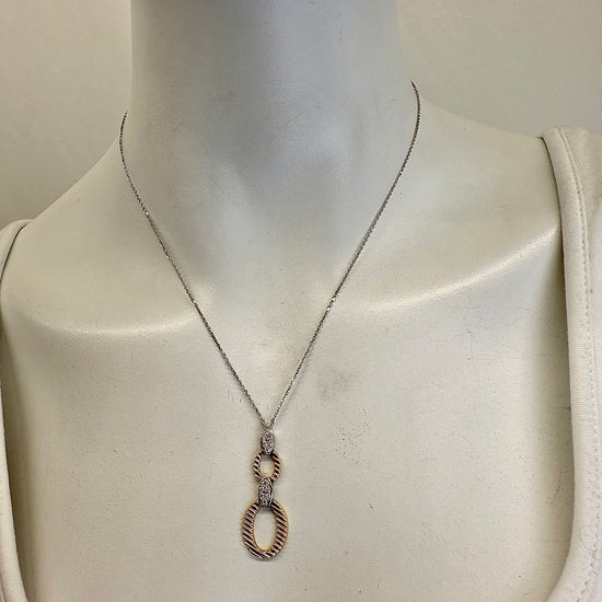 14K White Gold Necklace with Double 14K Yellow Gold Oval Pendant with Diamonds
