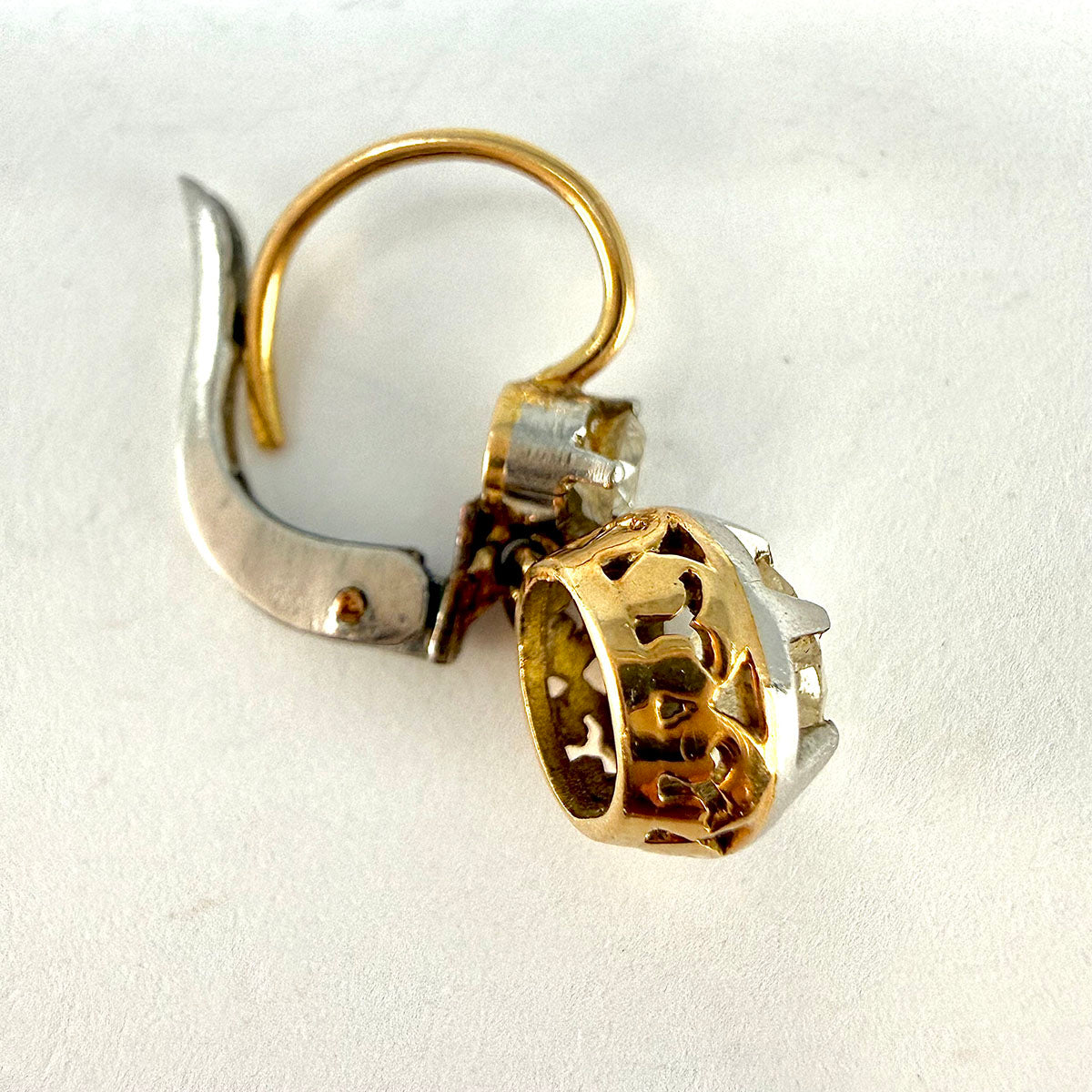 18K Rose and Silver Drop Earrings with 4 Diamonds