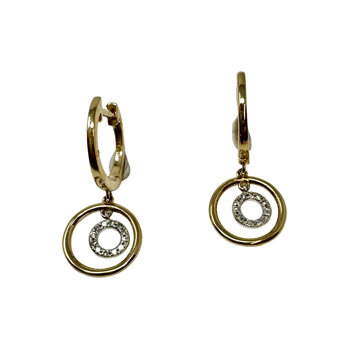 14K Gold Diamond Circle Huggie Earrings