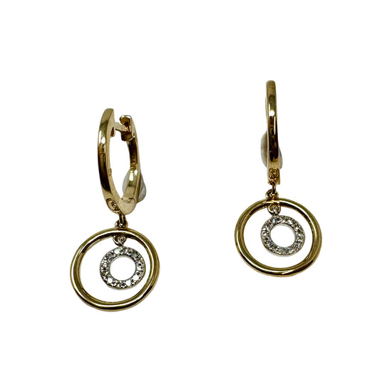 14K Gold Diamond Circle Huggie Earrings