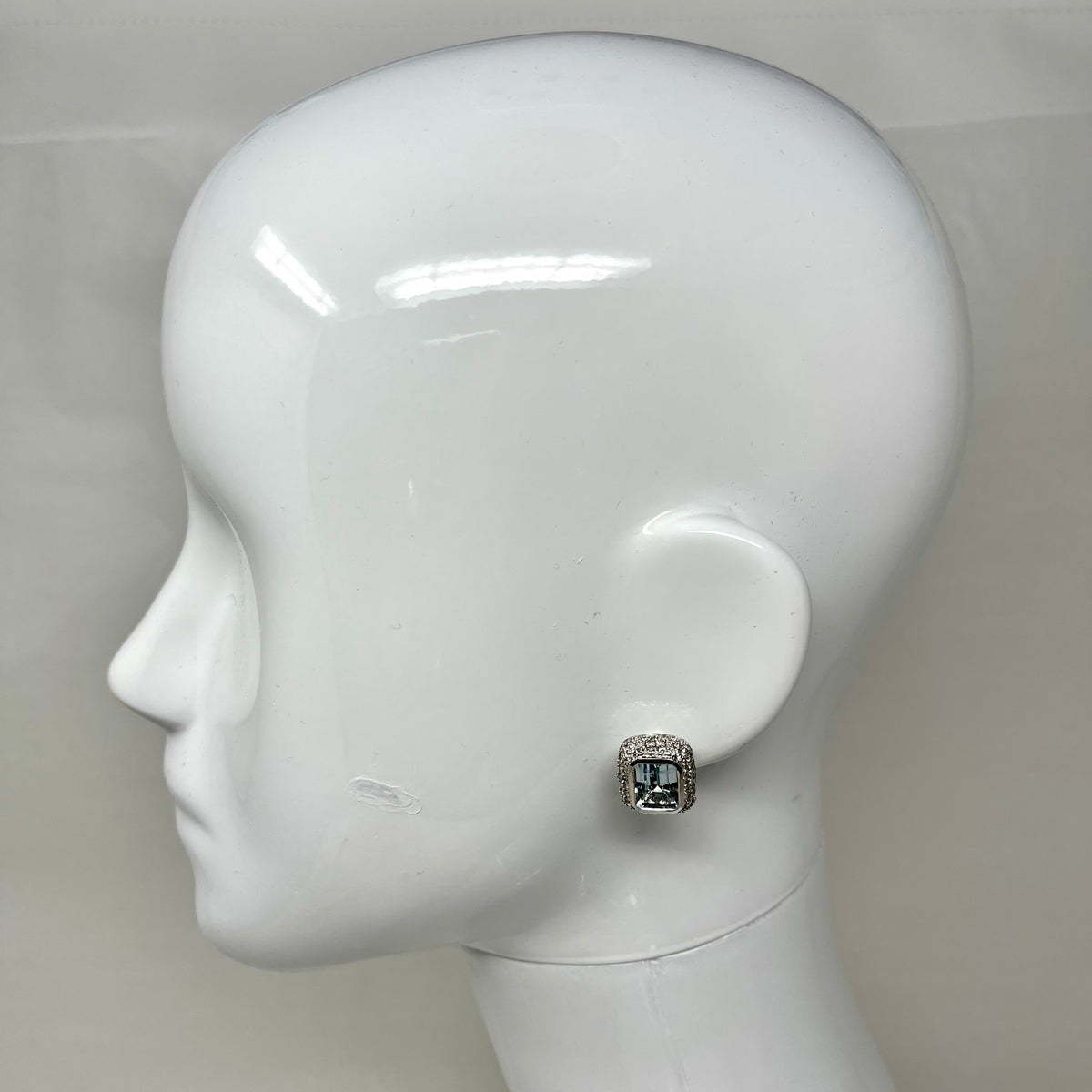 Barry Kronen 18K White Gold Earrings with Aquamarine and Diamonds